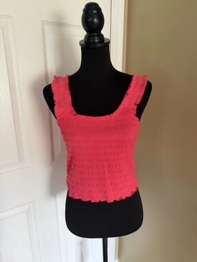 Coral/Pink Smocked Ruffle Tank Top - Women